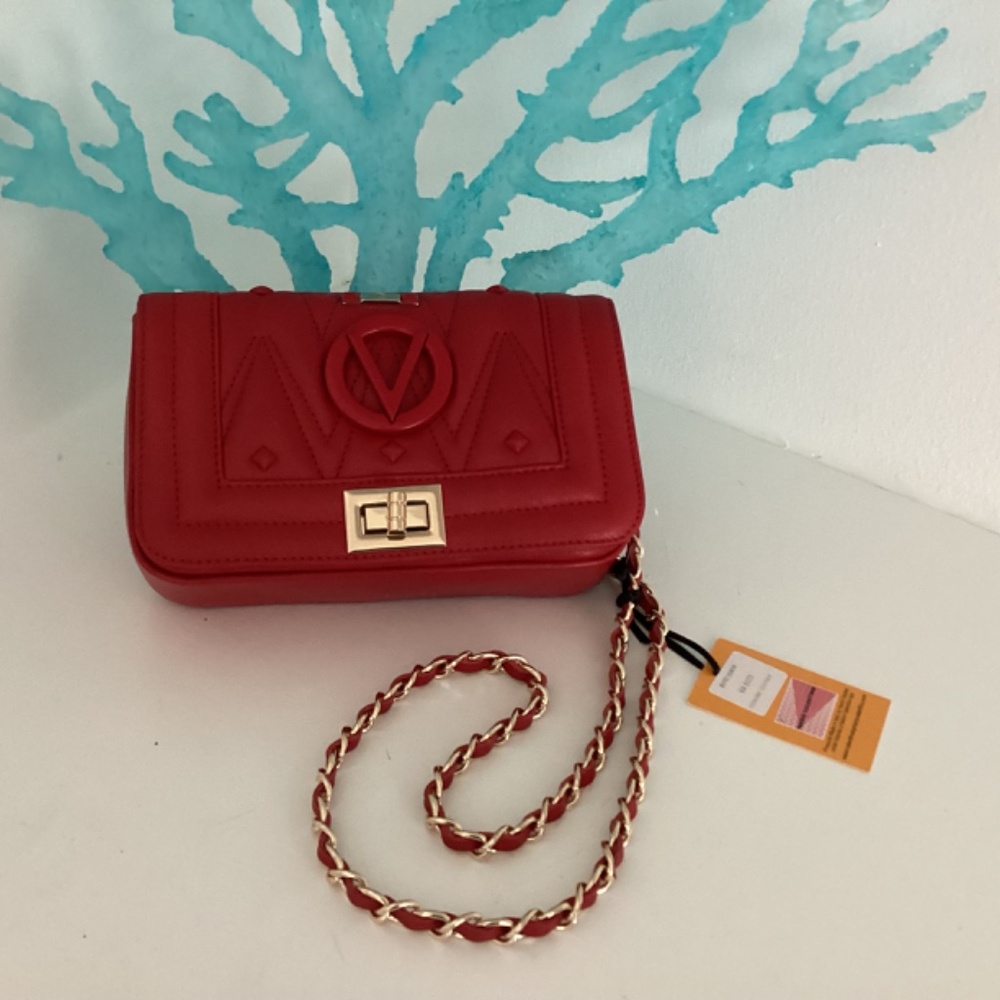REDUCED VALENTINO by Mario Valentino Quilted Red Leather Shoulder Crossbody Bag - Picture 6 of 13
